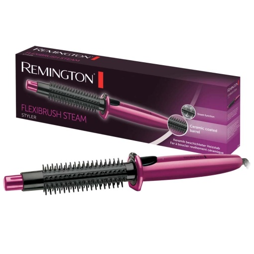 Perie rotunda fierbinte Remington cu sistem de abur CB4N pentru valuri, bucle si volum, roz/negru, pachet de 1