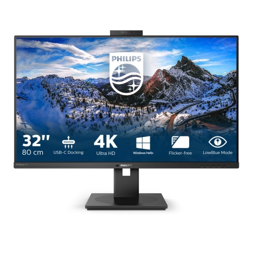 Philips 329P1H - Monitor de andocare UHD USB-C de 32 inch Camera web reglabil pe inaltime 3840x2160 60 Hz HDMI 20 DisplayPort USB-C RJ45 hub USB negru