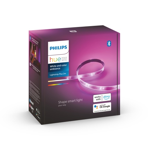 Philips Hue White & Color Ambiance Lightstrip Plus Basic Set V4 (2 m), banda LED reglabila pentru sistemul de iluminat Hue cu 16 milioane de culori, control inteligent al iluminatului prin voce sau aplicatie