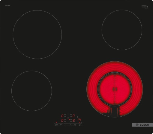 Plita Vitro 60cm Bosch - PKF611BB8E - Tip comanda: Fata - Design: fara cadru - Zona dubla - Negru
