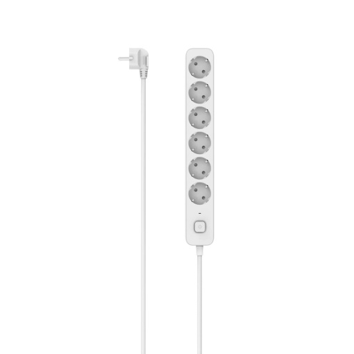 Priza Hama cu comutator, 6 cai, 1,4 m (Protectie la supratensiune cu prelungire, Priza cu 6 cai, 6 prize, mufa multipla, cu protectie la atingere, LED, 45deg) alb