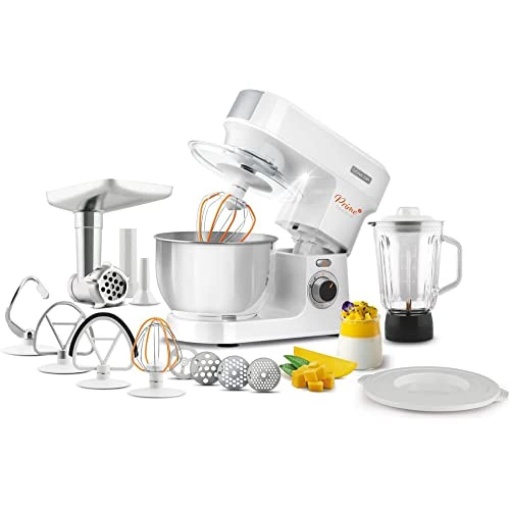 Robot de bucatarie multifunctional Sencor - Blender puternic de 1000W foarte echipat, accesorii complete, iluminare LED, blender, masina de tocat carne, aparat de biscuit, bol din otel inoxidabil, capac magnetic