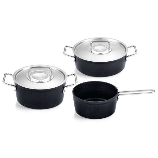 Set cratite Fissler Adamant/aluminiu, 3 piese, acoperite cu oala cu capac metalic, antiaderente (1 cratita, 1 cratita, 1 cratita) - inductie
