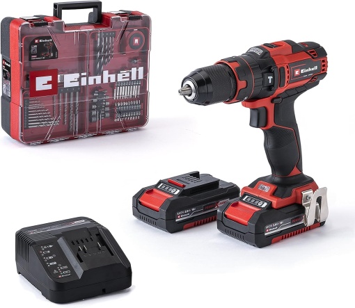 Set de gaurit combinat cu acumulator Einhell TE-CD 18/40 Li-i +64 (2x2,0 Ah) Power X-Change (Li-Ion, 18 V, 40 Nm, electronica de viteza, transmisie cu 2 trepte, max. 24.000 rpm, inclusiv baterii, incarcator si accesorii)