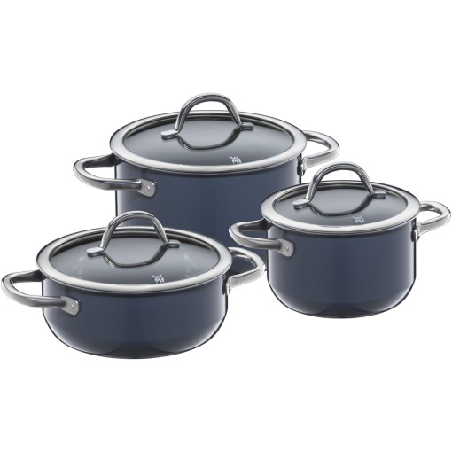 Set de oale cu inductie WMF Fusiontec Inspire din 3 piese, set de oale de gatit cu capac de sticla, set de oale cu inductie, ceramica de inalta tehnologie, rezistent la zgarieturi, neacoperit, fara detartraj, albastru inchis, fabricat in Germania