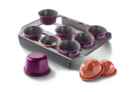 Set de pornire Tefal Creabake, vase de copt, 9 forme de briose, 3 forme diamantate, acoperire antiaderenta, sistem stivuibil, retete creative, coacere usoara, culori de fier