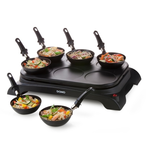 Set DOMO DO8710W Gourmet - 2 in 1 wok si farfurie pentru clatite - include lingura de masurare a aluatului de clatite - 6 p - 1000 W