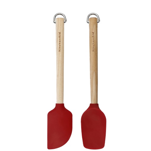 Set ustensile KitchenAid Mini din lemn de mesteacan rosu 2 piese