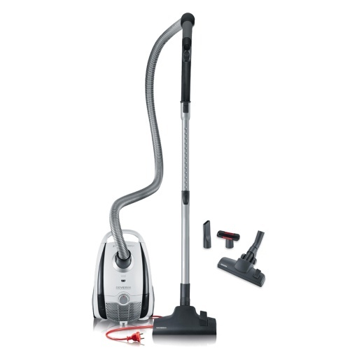 SEVERIN Aspirator S POWER snowlight, aspirator compact pentru covoare si pardoseli dure, aspirator silentios cu sac, 750 W, raza de actiune 8 m, alb, gri, BC 7035
