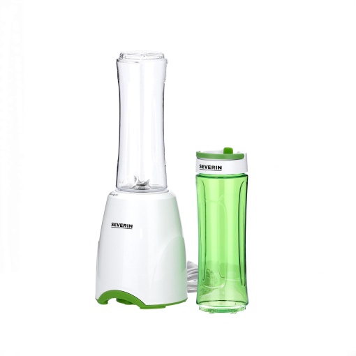 SEVERIN Smoothie Mix & Go, Blender practic de smoothie cu doua recipiente de baut care se pot inchide a 600ml, recipient To Go, blender, 300 W, alb-verde, SM 3735
