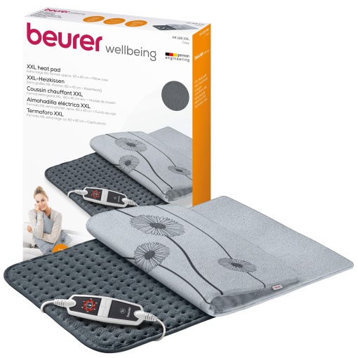 Tampon de incalzire Beurer HK 125 (format XXL, cu 6 niveluri de temperatura, oprire automata si comutator LED, spalabil la masina), gri, 1 bucata (pachet de 1), 60 x 40 cm