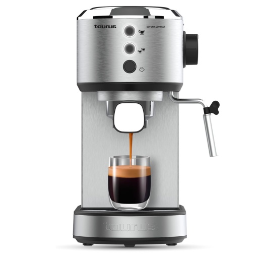 Taurus - Espressor Euforia Compact 1350W | Presiune de 20 bar | Sistem Thermoblock | Filtru crema suprem | Bagheta de abur reglabila | Capac dublu | Lingura de dozare