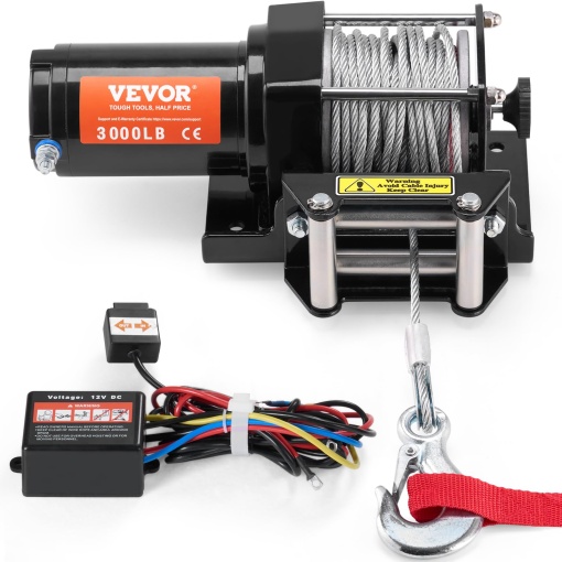 Troliu electric VEVOR P3000-1A 12V 1361 kg cablu din otel IP55 telecomanda