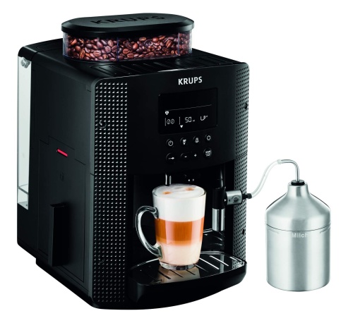 Aparat de cafea complet automat Krups Essential cu tub de lapte, functie de 2 cani, afisaj LCD, curatare usoara, aparat de cafea, sigiliu TUV, negru, EA816031