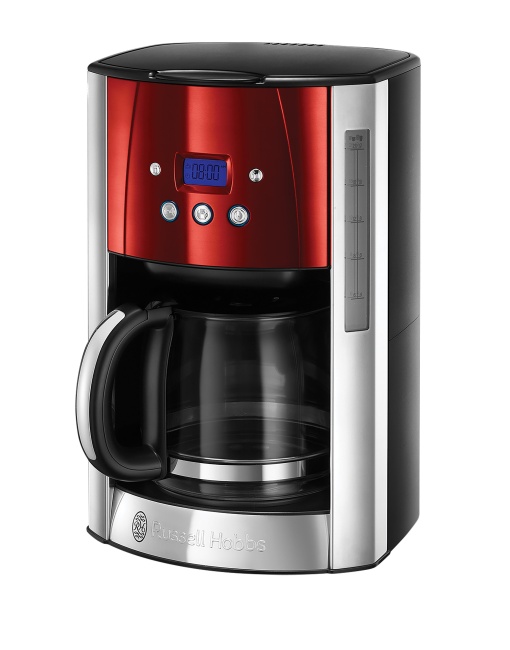 Aparat de cafea Russell Hobbs [cronometru digital, cap de dus pentru extractie si aroma optime] Rosu Luna (max 12 cani, ulcior de sticla de 1,5 l, placa de incalzire, 1000 W) Filtru de cafea 23240-56