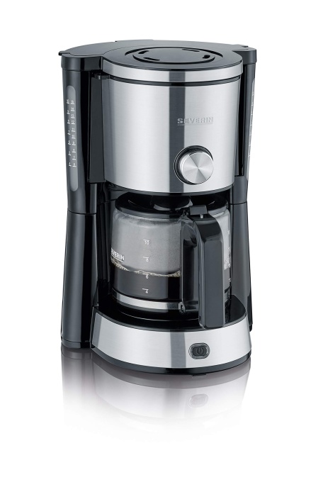 Aparat de cafea SEVERIN "TypeSwitch" cu ulcior de sticla, AromaSwitch pentru a alege intre 2 profiluri de preparare, aparat de cafea pentru pana la 10 cani, 1.000W, otel inoxidabil periat-negru, KA 4825