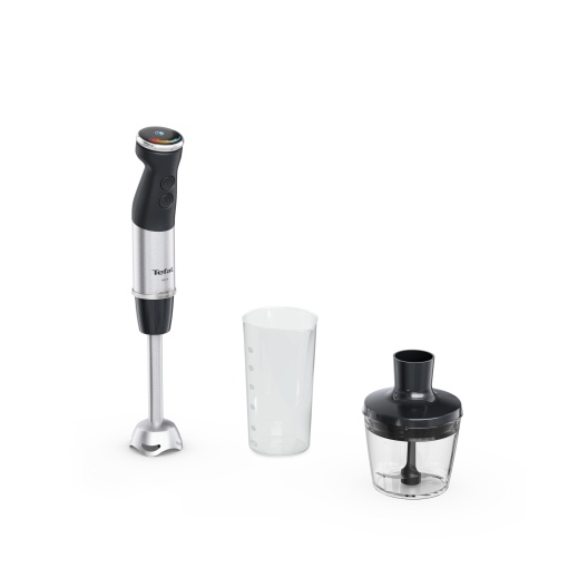 Blender de mana si tocator 2 in 1 Tefal Quickchef+, 1000 W, control intuitiv al vitezei, buton turbo, protectie impotriva stropirii, tehnologie de cutit Powelix, otel inoxidabil, negru, HB672830
