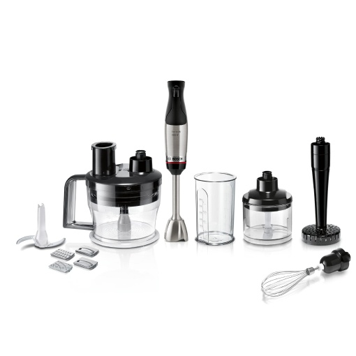Blenderul de mana Bosch ErgoMaster Series 6 MSM6M673, garantie motor de 10 ani, lame din otel inoxidabil, cuplaj ceramic fara uzura, racire cu aer, tocator, tocator de cartofi, tel, 1000 W
