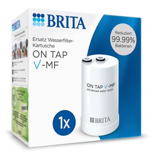 Cartus filtrant BRITA ON TAP V-MF pentru filtru de apa ON TAP Pro V-MF pentru robinet (600l) - Cartusul de schimb reduce cu 99,99% bacteriile, clorul, microplasticele si metalele, cum ar fi plumbul si cuprul