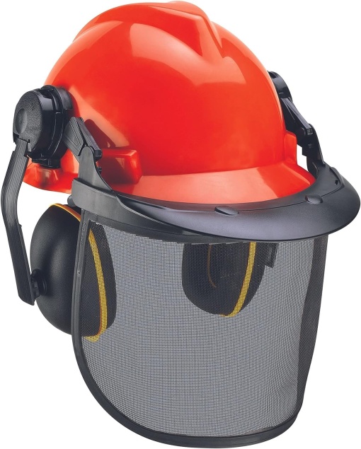 Casca de protectie forestiera originala Einhell (protectie optima pentru lucrul cu drujbe, protectie pentru urechi, protectie pentru fata, pentru o circumferinta a capului de 52 - 66 cm)