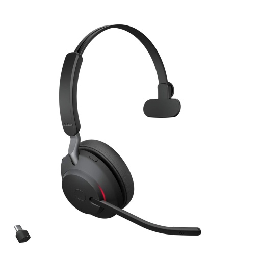 Casti fara fir pentru PC Jabra Evolve2 65 - Casti mono certificate UC cu anulare a zgomotului cu baterie de lunga durata - Adaptor Bluetooth USB-C - Negru