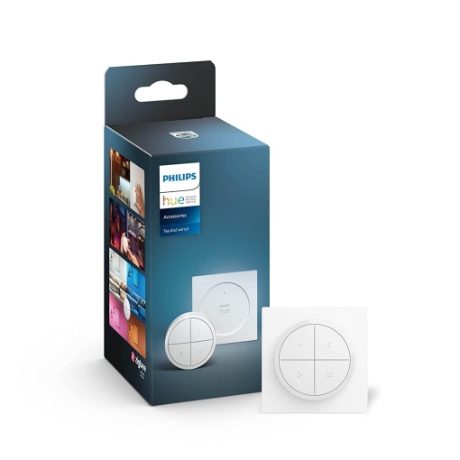 Comutator Philips Hue Tap pentru sisteme de iluminat Hue, Dimmer inteligent pentru controlul luminilor, Comutator de lumina fara fir fara instalare, alb