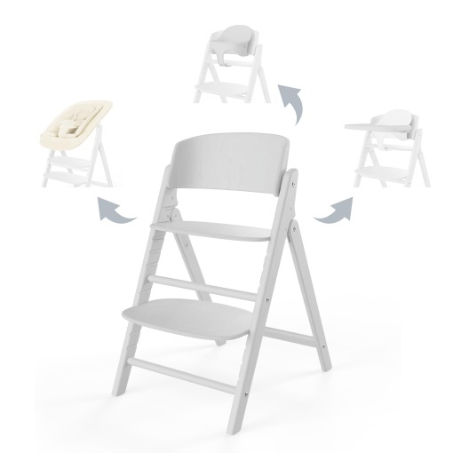 CYBEX Gold CLICK & FOLD Set Scaun Inalt 4 in 1, Creste odata cu copilul, De la nastere pana la 99 de ani, Incl. Cuib de balansoar auriu, Set si tava pentru bebelusi, Lemn de/Bumbac/Plastic, Alb
