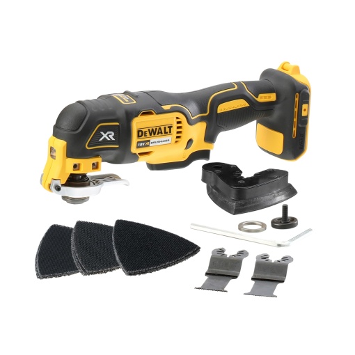 DEWALT 18 volti Ozillating Multi-Tool DCS355N-XJ (motor fara perii, lampa LED, comutator mare de declansare, 30 buc. Set de accesorii pentru aplicatii de slefuire si taiere, livrat fara baterie si incarcator)