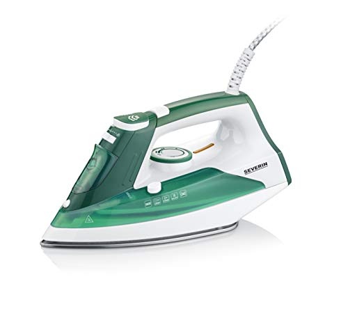 Fier de calcat cu abur SEVERIN cu talpa robusta din otel inoxidabil, 2400W, 85g, jet minim de abur, 30g, debit minim de abur variabil, rezervor de apa detasabil, functie anti-picurare, 175 ml, alb-verde, BA 3261