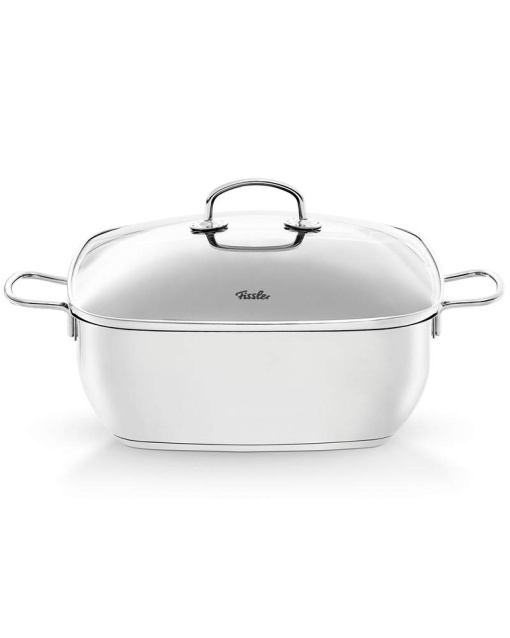 Fissler Tigaie din otel inoxidabil, acoperita (6,5 L - O 28 cm) Cuptor olandez dreptunghiular, cu capac din sticla, se poate folosi pentru cuptor - inductie