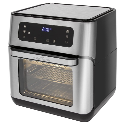 Friteuza cu aer cald ProfiCook(r) | 9 programe automate | XXL | 1500 wati | 200 degC | Capacitate de 11 litri | 4 inaltimi de insertie | Otel inoxidabil | Afisaj LED | Dinti optimi de brutar | O multime de accesorii| PC-FR 1200
