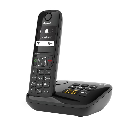 Gigaset AS690A - Telefon DECT fara fir cu robot telefonic - afisaj mare, cu contrast ridicat - profiluri de sunet reglabile - functie hands-free - protectie impotriva apelurilor, negru [versiunea germana]