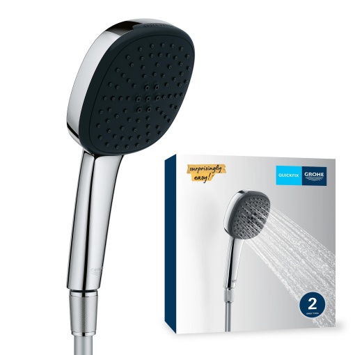 GROHE Vitalio 110, cap de dus cu furtun, 14l pe min (2 tipuri de pulverizare, conexiune standard, inel de silicon protejeaza impotriva caderilor, cu furtun de dus 150cm), patrat, cromat, 26973001