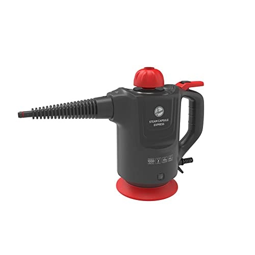 Hoover SGE1000 Aparat de curatat cu abur, abur uscat pentru textile, abur umed pentru suprafete dure, accesorii extinse, 1000 W, 4 bari, rezervor 0,37 l, 20 min, cablu de 5 m, rosu, titan si rosu