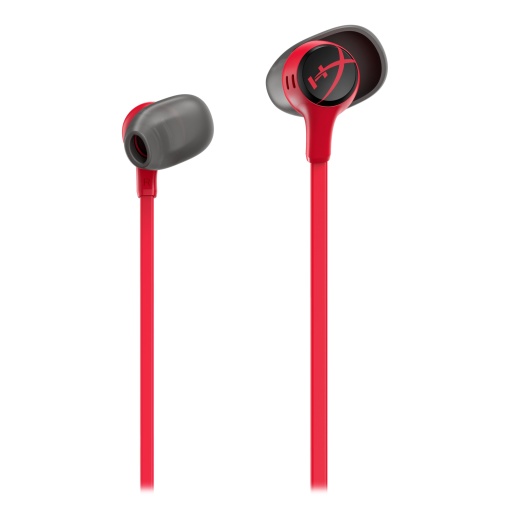HyperX Cloud Earbuds II, casti pentru jocuri cu fir, drivere de 14 mm, microfon incorporat, 4 dimensiuni de varfuri pentru urechi, conector de 3,5 mm, include carcasa rigida, pentru PC, consola, dispozitive mobile, rosu