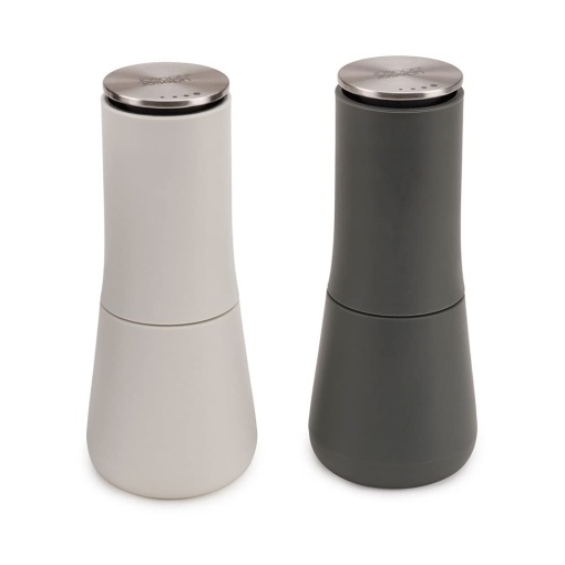 Joseph Joseph Milltop Set de moara de sare si piper rezistent la scurgeri, reincarcabil cu rasnita ceramica - alb/gri
