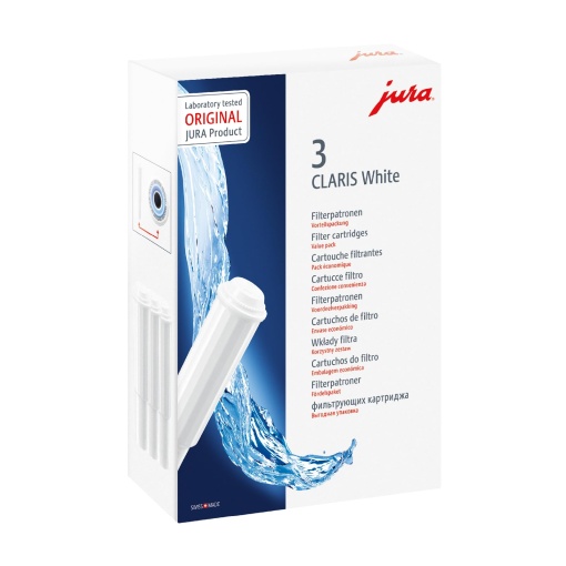 JURA original - Cartus filtrant anticalcar alb CLARIS - Igiena certificata TUV - Pachet de 3 - 68739