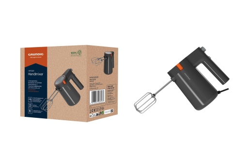 Mixer de mana Grundig HM 5320, putere de 425 W, 5 niveluri de viteza + setare turbo, accesorii din otel inoxidabil de inalta calitate, accesorii care pot fi spalate in masina de spalat vase, gri/teracota