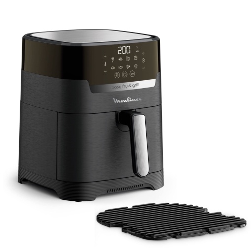 Moulinex Easy Fry & Grill Friteuza digitala 2-in-1 fara ulei XL + gratar, capacitate 4,2 L, pana la 6 persoane, 8 programe, temperatura reglabila, cronometru, friteuza cu aer EZ505810, negru