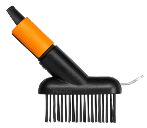 Perie pentru chit Fiskars cu lama suplimentara de racleta, cap de scule, lungime: 18,5 cm, latime: 15 cm, peri de otel/cadru din plastic armat cu fibra de sticla, negru/portocaliu, QuikFit, 1000657