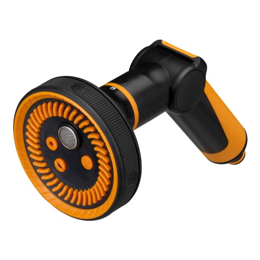Pistol de pulverizare Fiskars Multi, 5 functii, control continuu al debitului controlat de degetul mare, dimensiune universala, negru/portocaliu, 1065485