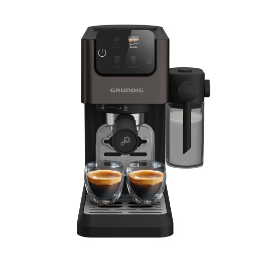 Portafiltru GRUNDIG KSM 6430 cu recipient de lapte integrat putere 1628 W presiune pompa 20 bari duza dubla afisaj tactil color BrewSense CreamyPro Da