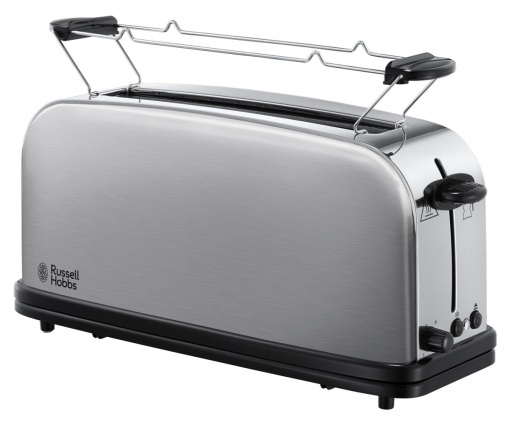 Prajitor de paine Russell Hobbs [fanta lunga pentru 2 felii / 1 felie lata de paine] Adventure Stainless Steel (fanta pentru paine prajita foarte larga, incl. atasament pentru chifla, 6 niveluri de rumenire + functie de dezghetare, 1000W) 21396-56
