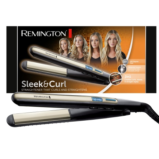Remington Straightener Sleek & Curl (design rotunjit - ideal pentru indreptarea si coafarea buclelor si valurilor, acoperire ceramica ultra-turmalina de inalta calitate) Afisaj LCD, 150-230degC, indreptator de par S6500