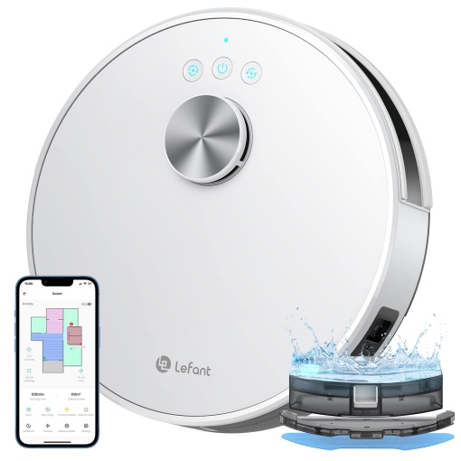 Robot de curatare Lefant, 4000 Pa, 2 in 1, navigare LiDAR, mapare in mai multi pasi, zone virtuale, aspirator robot, conectat prin Alexa/aplicatie/WiFi, ideal pentru par de animale de companie, covoare pe suprafete dure