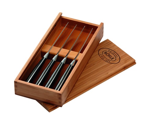 ROSLE Set cutite de friptura 4 buc Cutite de friptura de inalta calitate cu lama ascutita din otel special pentru lama POM inclusiv cutie practica din