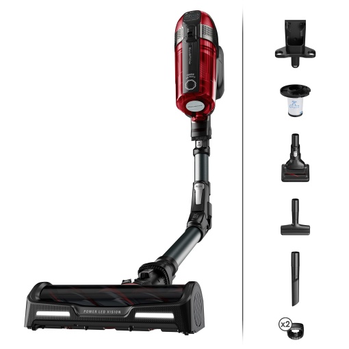 Rowenta X-Force Flex 12.60 Animal, aspirator fara fir cu accesorii pentru par de animale de companie, articulatie flexibila, pana la 150 AirWatt si durata de viata a bateriei de 45 de minute, RH98A8WO, rosu/negru