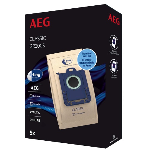 Sac aspirator AEG GR200S s-Bag Classic 5 bucati Filtrare optima Inchidere igienica