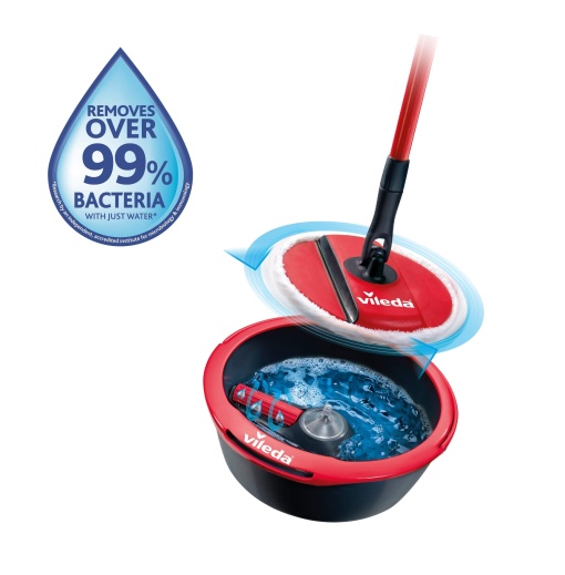Set complet Vileda Spin & Clean pentru curatarea podelelor, sistem de stoarcere manuala prin maner, galeata cu rola de spalare inovatoare pentru o husa mereu curata, 100% microfibra