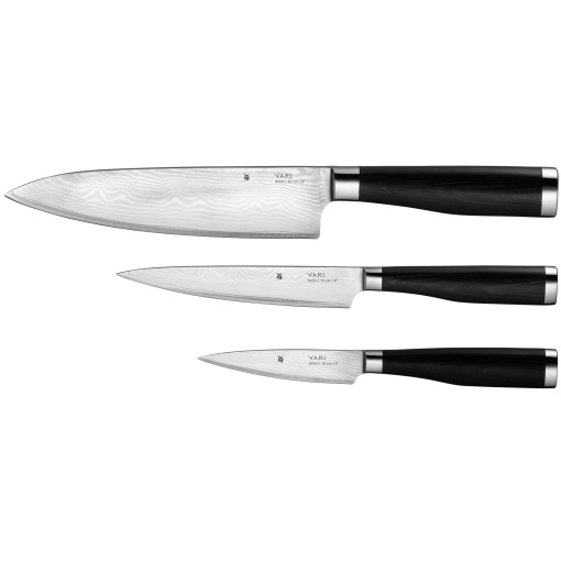 Set de cutite WMF Yari 3 piese otel japonez maner din lemn Pakkawood design damaschin